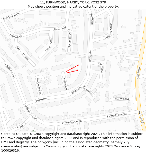 11, FURNWOOD, HAXBY, YORK, YO32 3YR: Location map and indicative extent of plot