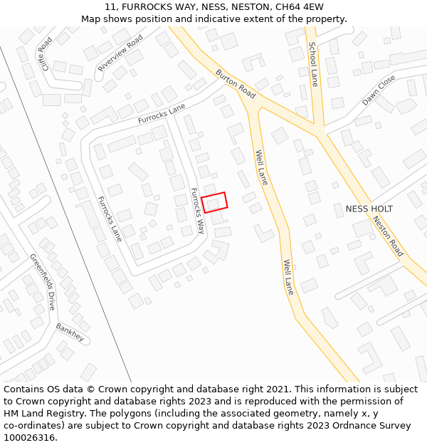 11, FURROCKS WAY, NESS, NESTON, CH64 4EW: Location map and indicative extent of plot