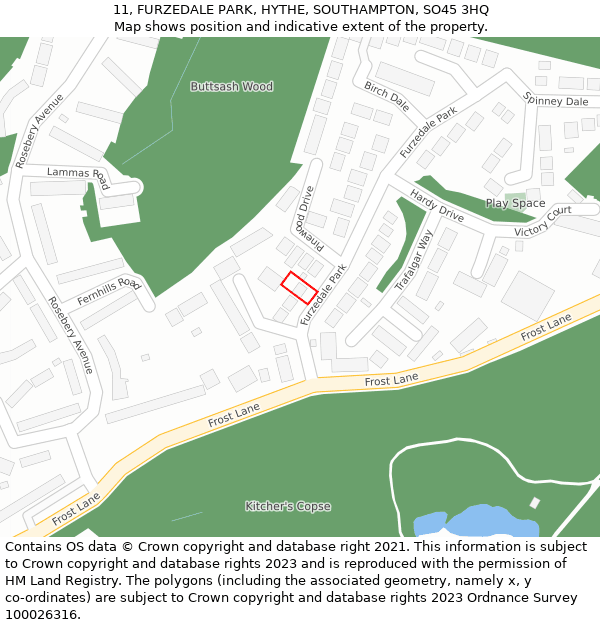 11, FURZEDALE PARK, HYTHE, SOUTHAMPTON, SO45 3HQ: Location map and indicative extent of plot