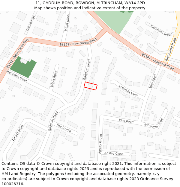 11, GADDUM ROAD, BOWDON, ALTRINCHAM, WA14 3PD: Location map and indicative extent of plot