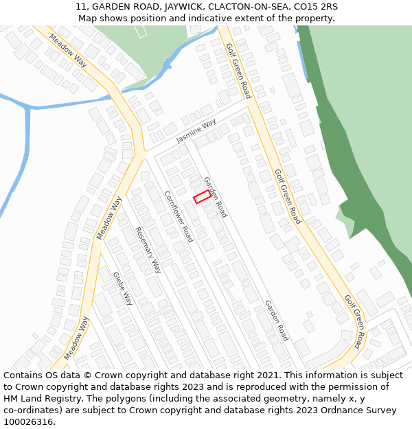 11, GARDEN ROAD, JAYWICK, CLACTON-ON-SEA, CO15 2RS: Location map and indicative extent of plot