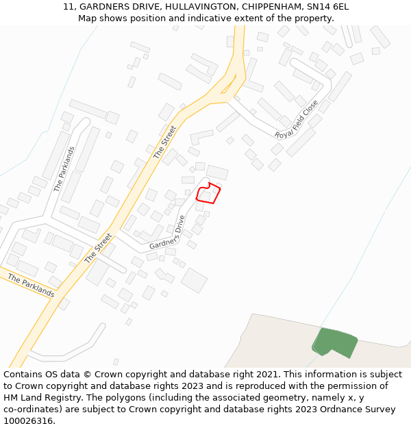 11, GARDNERS DRIVE, HULLAVINGTON, CHIPPENHAM, SN14 6EL: Location map and indicative extent of plot