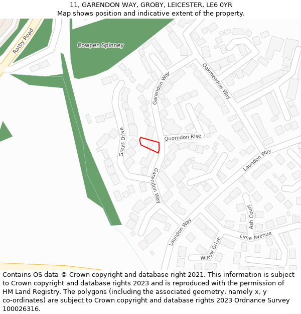 11, GARENDON WAY, GROBY, LEICESTER, LE6 0YR: Location map and indicative extent of plot