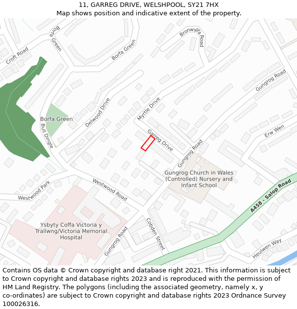 11, GARREG DRIVE, WELSHPOOL, SY21 7HX: Location map and indicative extent of plot