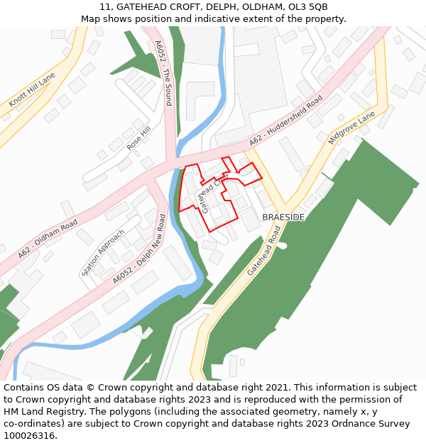 11, GATEHEAD CROFT, DELPH, OLDHAM, OL3 5QB: Location map and indicative extent of plot