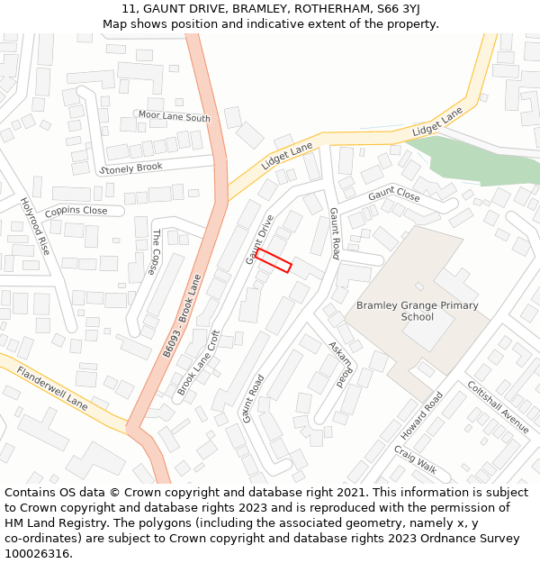 11, GAUNT DRIVE, BRAMLEY, ROTHERHAM, S66 3YJ: Location map and indicative extent of plot