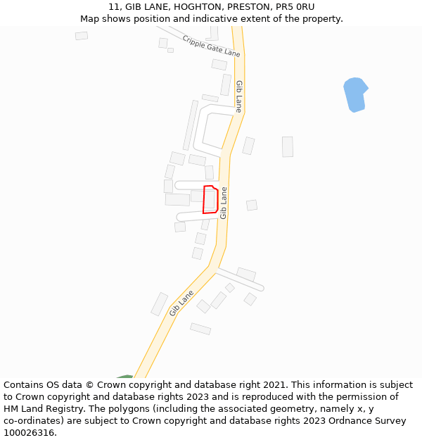 11, GIB LANE, HOGHTON, PRESTON, PR5 0RU: Location map and indicative extent of plot