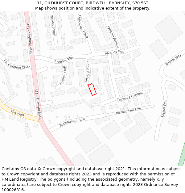 11, GILDHURST COURT, BIRDWELL, BARNSLEY, S70 5ST: Location map and indicative extent of plot
