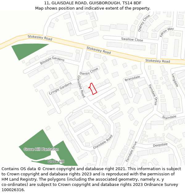 11, GLAISDALE ROAD, GUISBOROUGH, TS14 8DF: Location map and indicative extent of plot