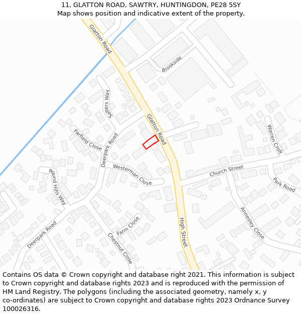 11, GLATTON ROAD, SAWTRY, HUNTINGDON, PE28 5SY: Location map and indicative extent of plot