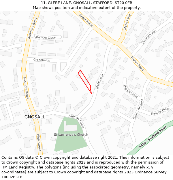 11, GLEBE LANE, GNOSALL, STAFFORD, ST20 0ER: Location map and indicative extent of plot