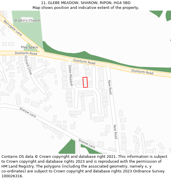 11, GLEBE MEADOW, SHAROW, RIPON, HG4 5BD: Location map and indicative extent of plot