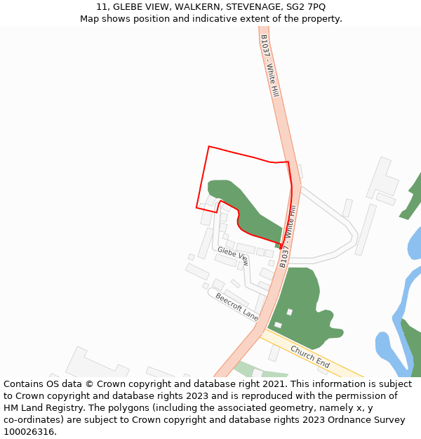 11, GLEBE VIEW, WALKERN, STEVENAGE, SG2 7PQ: Location map and indicative extent of plot