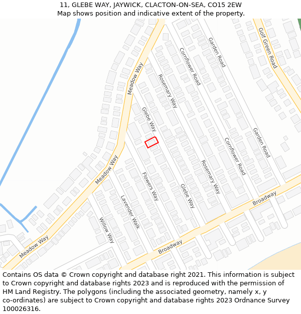 11, GLEBE WAY, JAYWICK, CLACTON-ON-SEA, CO15 2EW: Location map and indicative extent of plot