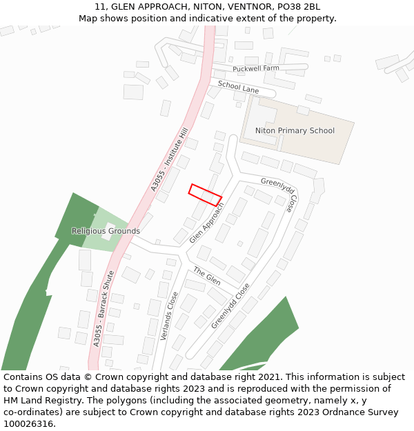 11, GLEN APPROACH, NITON, VENTNOR, PO38 2BL: Location map and indicative extent of plot