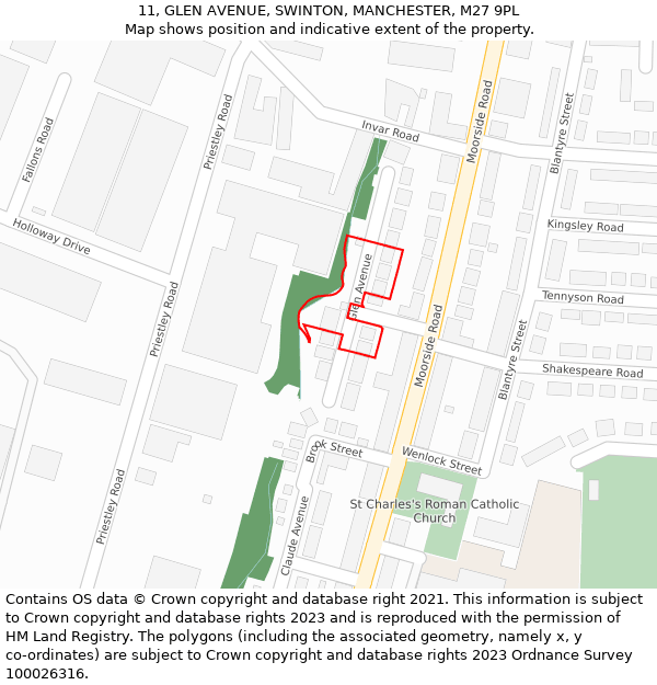 11, GLEN AVENUE, SWINTON, MANCHESTER, M27 9PL: Location map and indicative extent of plot