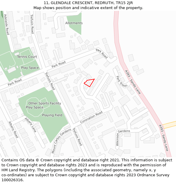 11, GLENDALE CRESCENT, REDRUTH, TR15 2JR: Location map and indicative extent of plot