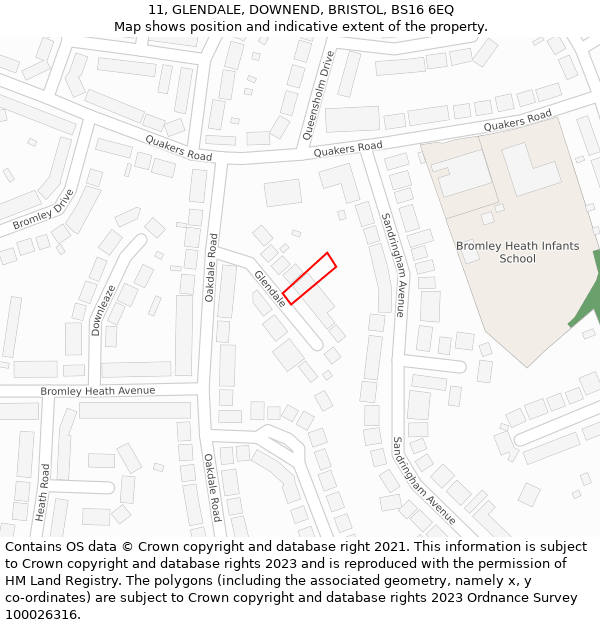 11, GLENDALE, DOWNEND, BRISTOL, BS16 6EQ: Location map and indicative extent of plot