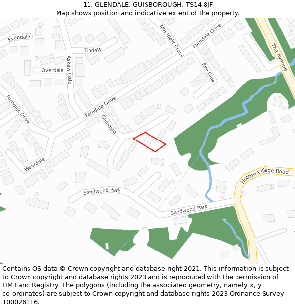 11, GLENDALE, GUISBOROUGH, TS14 8JF: Location map and indicative extent of plot