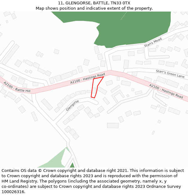 11, GLENGORSE, BATTLE, TN33 0TX: Location map and indicative extent of plot