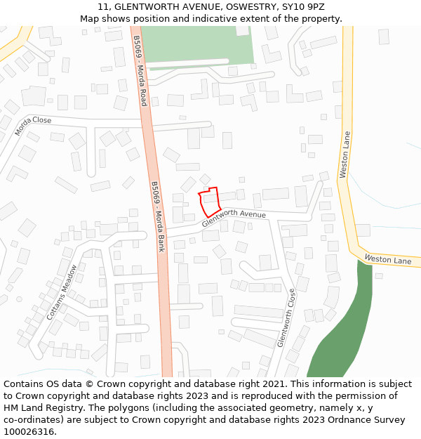 11, GLENTWORTH AVENUE, OSWESTRY, SY10 9PZ: Location map and indicative extent of plot