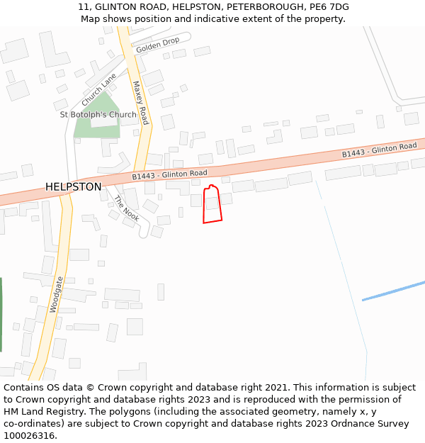 11, GLINTON ROAD, HELPSTON, PETERBOROUGH, PE6 7DG: Location map and indicative extent of plot