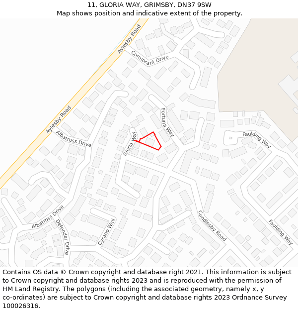 11, GLORIA WAY, GRIMSBY, DN37 9SW: Location map and indicative extent of plot