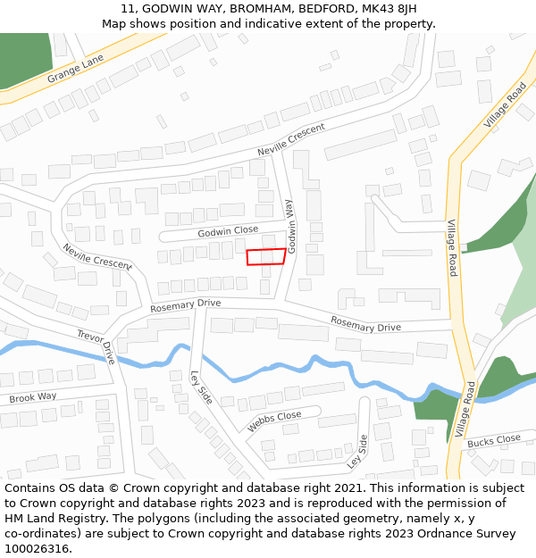 11, GODWIN WAY, BROMHAM, BEDFORD, MK43 8JH: Location map and indicative extent of plot