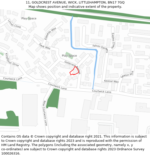 11, GOLDCREST AVENUE, WICK, LITTLEHAMPTON, BN17 7GQ: Location map and indicative extent of plot