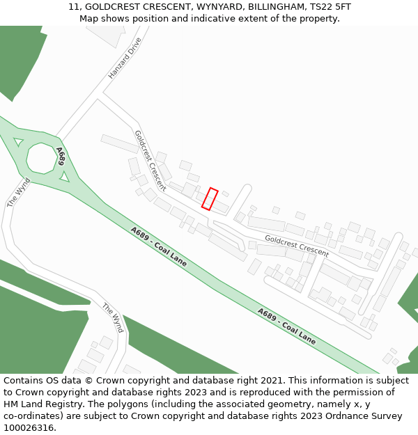 11, GOLDCREST CRESCENT, WYNYARD, BILLINGHAM, TS22 5FT: Location map and indicative extent of plot