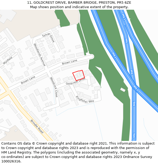 11, GOLDCREST DRIVE, BAMBER BRIDGE, PRESTON, PR5 6ZE: Location map and indicative extent of plot