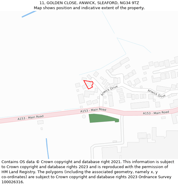 11, GOLDEN CLOSE, ANWICK, SLEAFORD, NG34 9TZ: Location map and indicative extent of plot