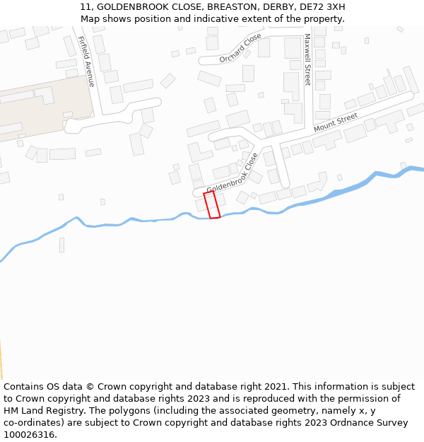 11, GOLDENBROOK CLOSE, BREASTON, DERBY, DE72 3XH: Location map and indicative extent of plot