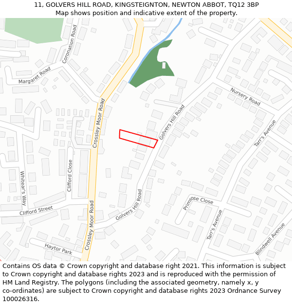 11, GOLVERS HILL ROAD, KINGSTEIGNTON, NEWTON ABBOT, TQ12 3BP: Location map and indicative extent of plot