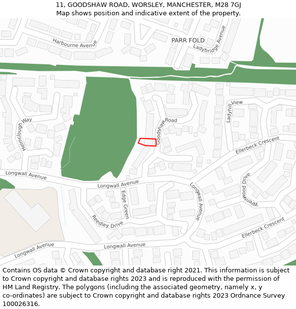 11, GOODSHAW ROAD, WORSLEY, MANCHESTER, M28 7GJ: Location map and indicative extent of plot