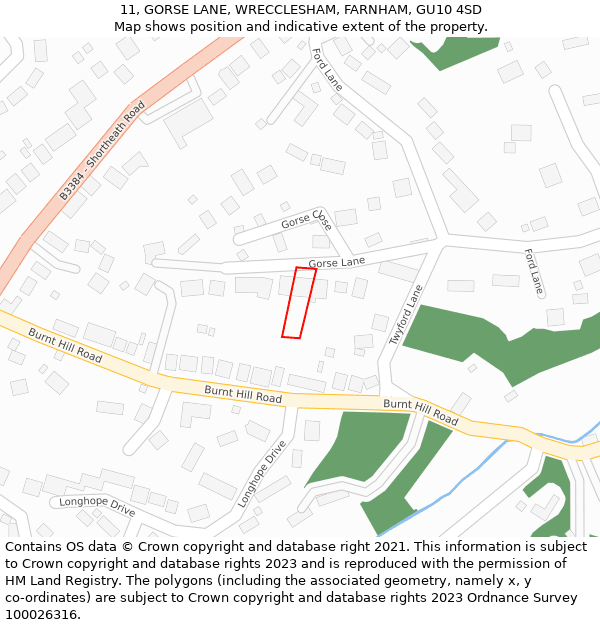 11, GORSE LANE, WRECCLESHAM, FARNHAM, GU10 4SD: Location map and indicative extent of plot