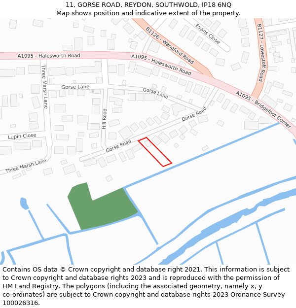 11, GORSE ROAD, REYDON, SOUTHWOLD, IP18 6NQ: Location map and indicative extent of plot