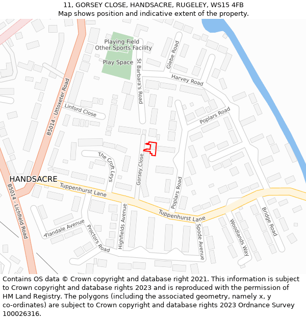 11, GORSEY CLOSE, HANDSACRE, RUGELEY, WS15 4FB: Location map and indicative extent of plot