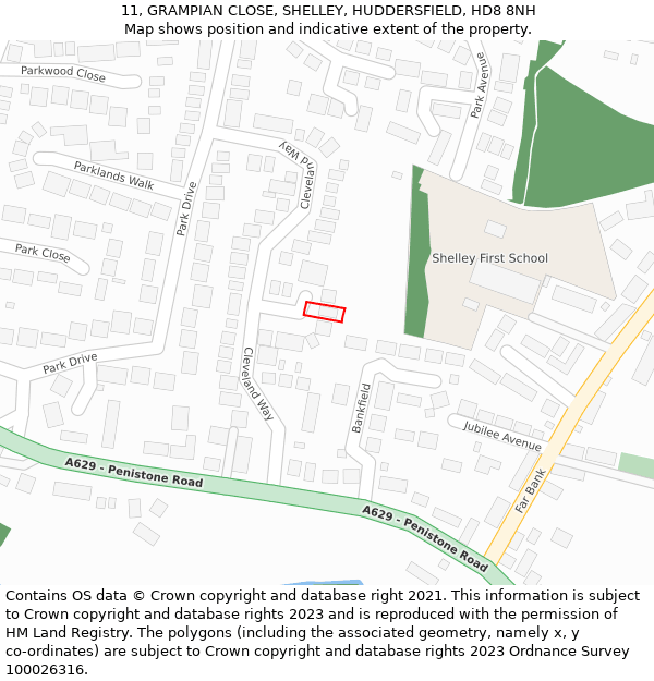 11, GRAMPIAN CLOSE, SHELLEY, HUDDERSFIELD, HD8 8NH: Location map and indicative extent of plot