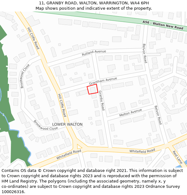 11, GRANBY ROAD, WALTON, WARRINGTON, WA4 6PH: Location map and indicative extent of plot