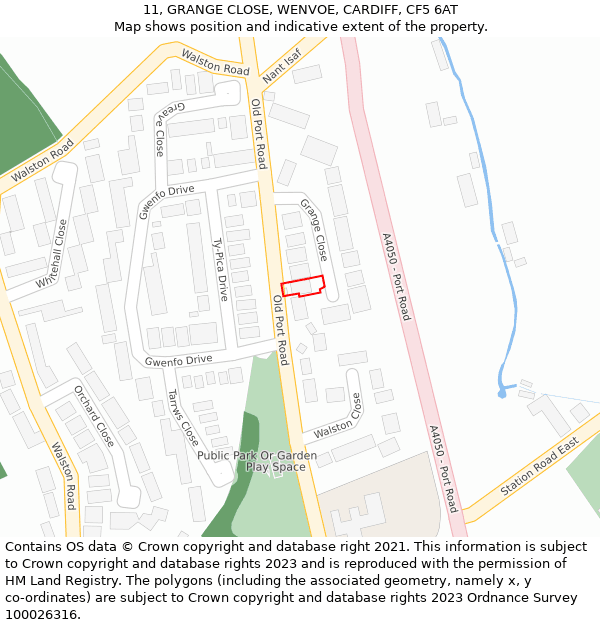 11, GRANGE CLOSE, WENVOE, CARDIFF, CF5 6AT: Location map and indicative extent of plot