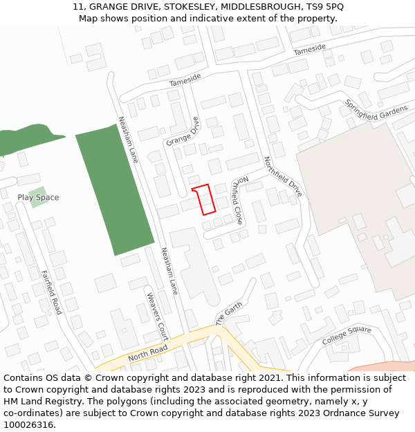 11, GRANGE DRIVE, STOKESLEY, MIDDLESBROUGH, TS9 5PQ: Location map and indicative extent of plot