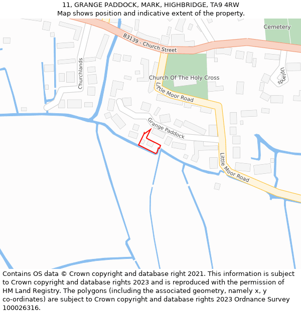 11, GRANGE PADDOCK, MARK, HIGHBRIDGE, TA9 4RW: Location map and indicative extent of plot