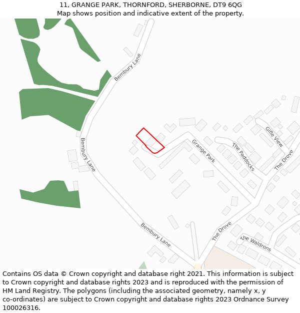 11, GRANGE PARK, THORNFORD, SHERBORNE, DT9 6QG: Location map and indicative extent of plot