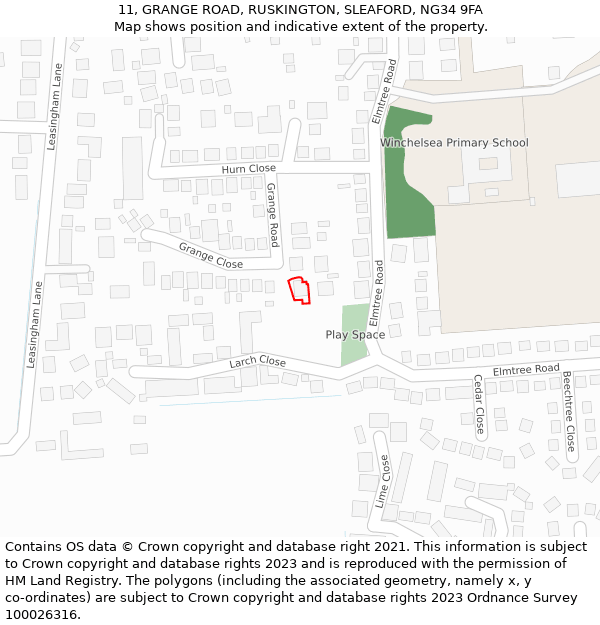 11, GRANGE ROAD, RUSKINGTON, SLEAFORD, NG34 9FA: Location map and indicative extent of plot