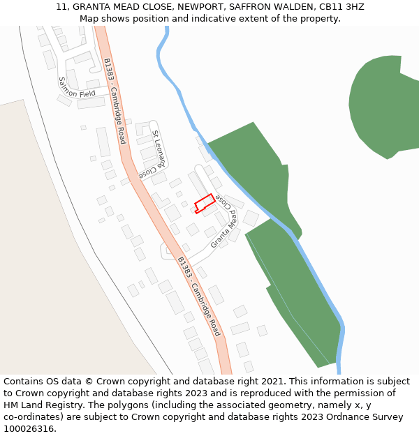 11, GRANTA MEAD CLOSE, NEWPORT, SAFFRON WALDEN, CB11 3HZ: Location map and indicative extent of plot
