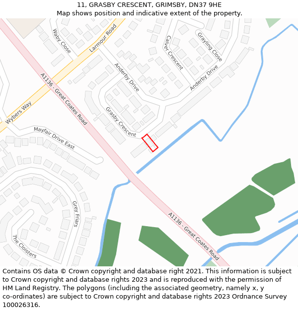 11, GRASBY CRESCENT, GRIMSBY, DN37 9HE: Location map and indicative extent of plot