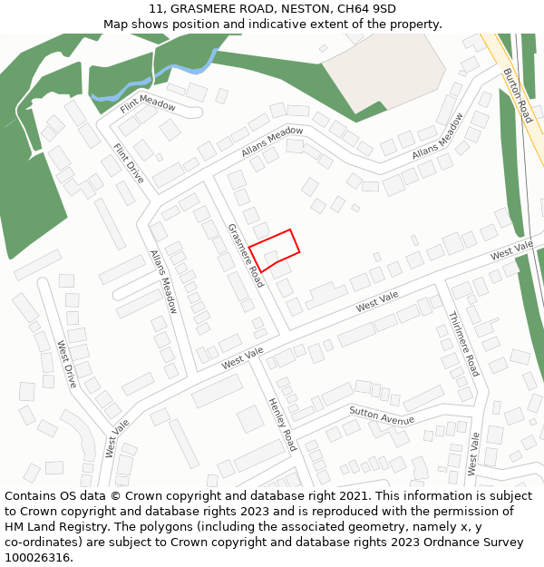 11, GRASMERE ROAD, NESTON, CH64 9SD: Location map and indicative extent of plot