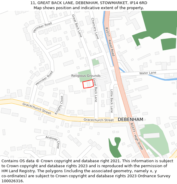 11, GREAT BACK LANE, DEBENHAM, STOWMARKET, IP14 6RD: Location map and indicative extent of plot