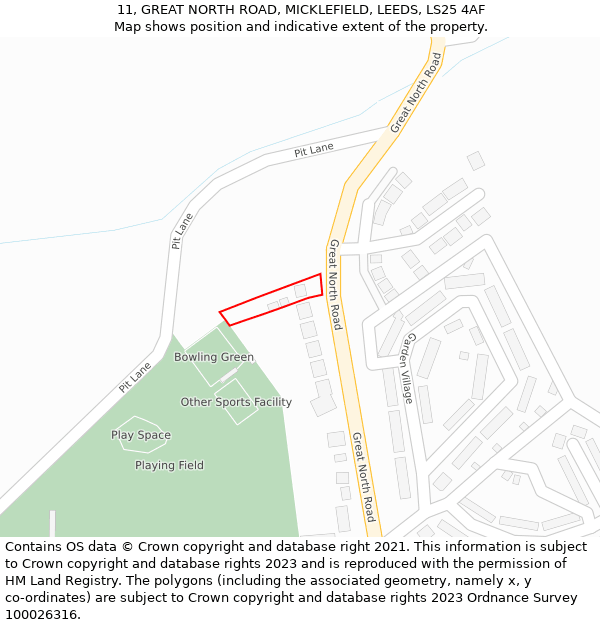 11, GREAT NORTH ROAD, MICKLEFIELD, LEEDS, LS25 4AF: Location map and indicative extent of plot